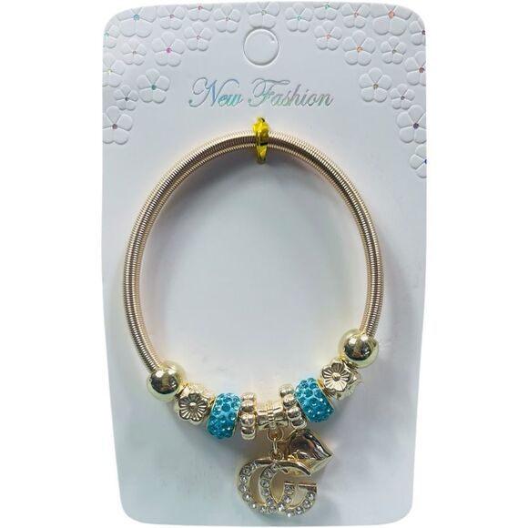 Fashion Gold and Blue GG Stretch Charm Bracelet - Picture 1 of 3